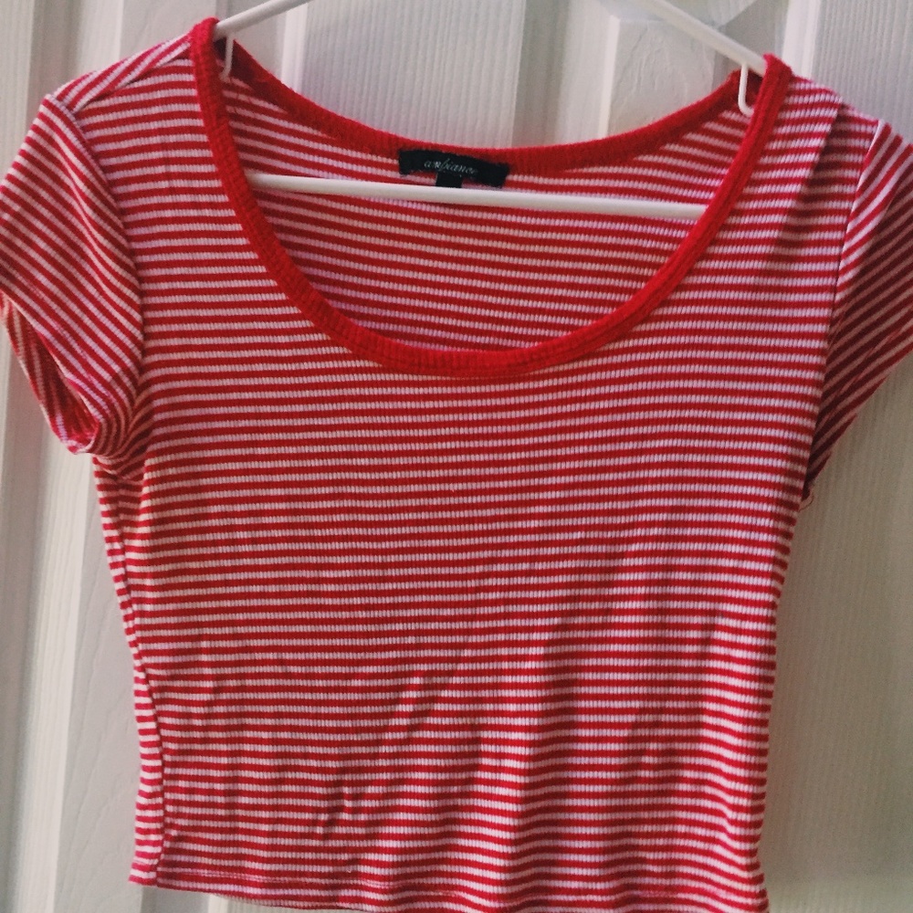 Ambiance Basic Red Striped Crop Top
